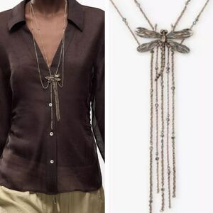 Double Dragonfly Fringe Boho Necklace | NWOT